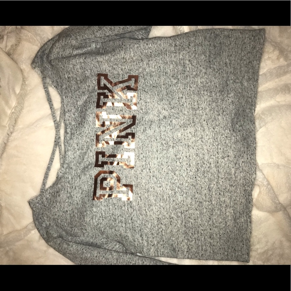 PINK VS OFF THW SHOULDER GREY SWEATSHIRT